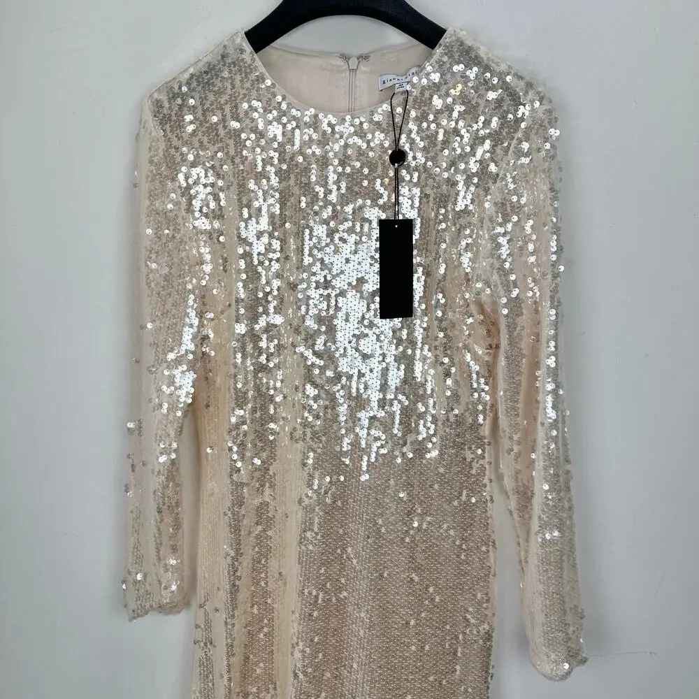 Gianni Bini Ruby Sequin Mini Dress Long Sleeve Cream Party Cocktail Medium NWT - Picture 5 of 13
